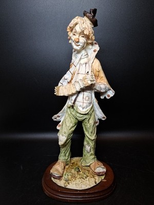 Vintage WOOLBRO Keramik Clown Figur Hobo Akkordeon handbemalt 80er Jahre 30 cm