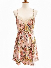 Victoria's Secret Gold Label Floral Lace Mini Slip Chemise Pink Size Large