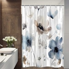 Boho Floral Camper RV Shower Curtain for Travel Trailer Bathroom, Cream Tan B...