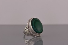 Sterling Silver Oval Green Malachite Chevron Rope Trim Band Ring 9g 925 Sz: 7