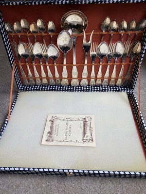13940 純銀セット 286g Vintage LBL Italy Silver Plate A800 EP Zinc 49 Pc Flatware