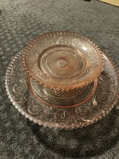 Set of 2 Vintage Pink Glass Cake Stands Foote...