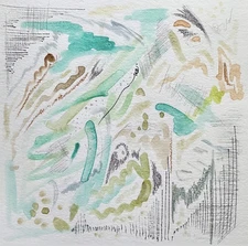 Abstract Art Original Watercolor Painting Artwork Drawing MCM Earthy Whimsical