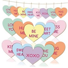36Pcs Valentine's Day Wooden Hanging Ornaments Conversation Heart