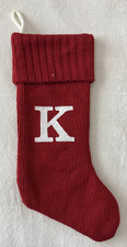 Wondershop lined red knit Christmas Stocking white letter K monogram initial 18"