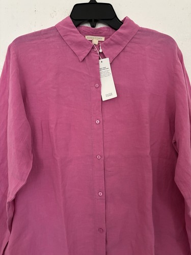 Eileen Fisher Handkerchief Linen Classic Collar Shirt Tulip Pink L NWT $168 - Picture 5 of 12