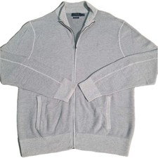 Polo Ralph Lauren Mens Full Zip Mock Neck Mesh-Knit Sweater Grey Pima Cotton L