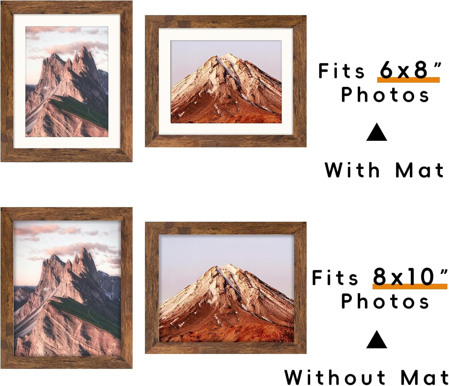 Brown 8x10 Picture Frame with Mat for 6x8 Photos, Rustic Design, 1 Pack