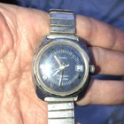 Vtg Mens 1970's Timex Electric DynaBeat Time Zone Silver/ Blue Watch Runs