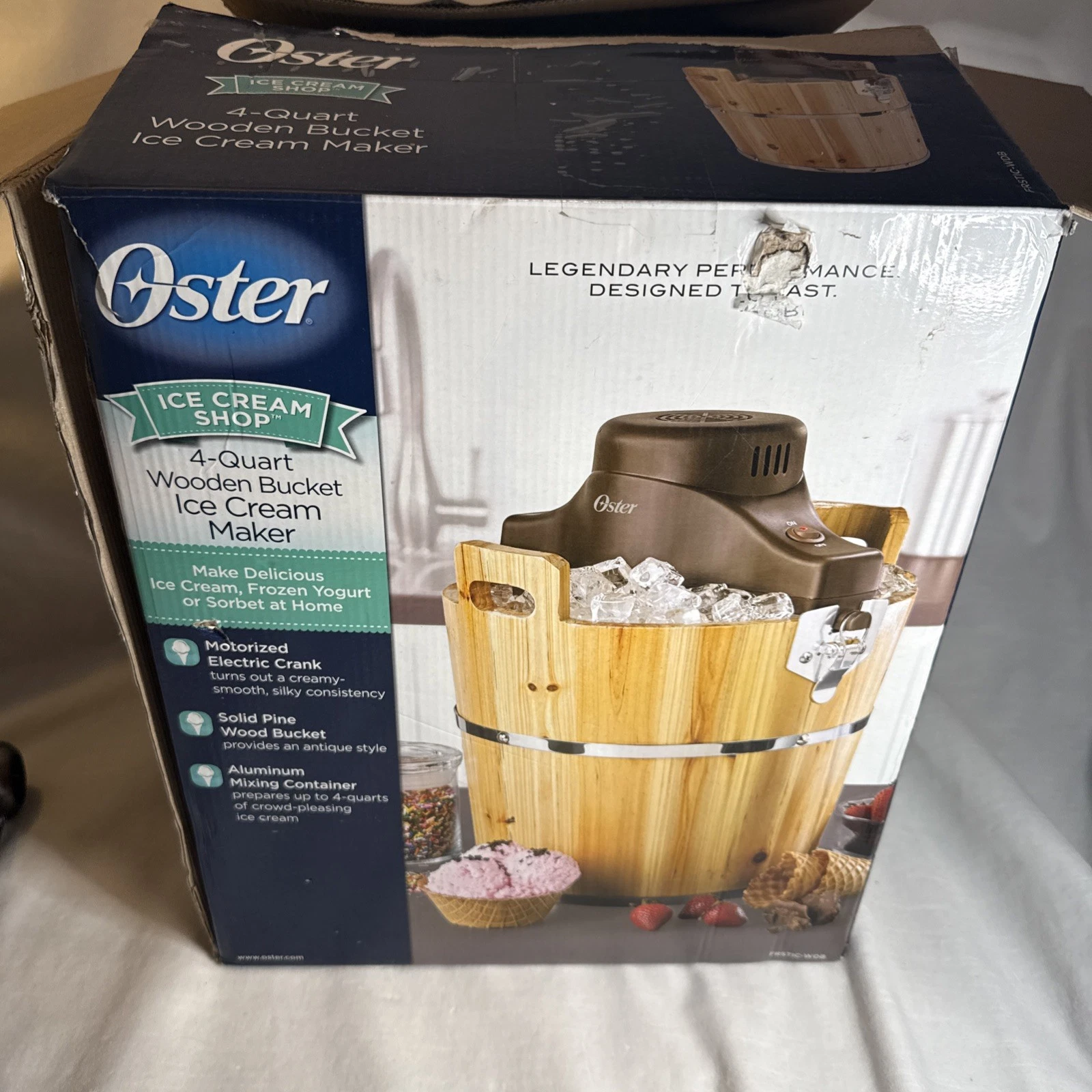 Oster Ice Cream Ice Cream Maker Shop 4-Qt Wooden Bucket Machine Used Once READ