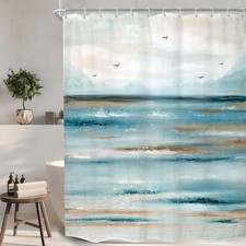 Abstract Beach Shower Curtain 54x78H Teal Ocean Wave Scenery Fabric