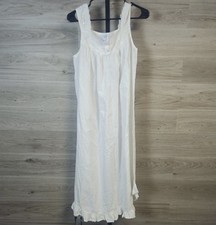 White Sleeveless Eyelet Nightgown Size Med Bridal Victorian Prairie Cottagecore