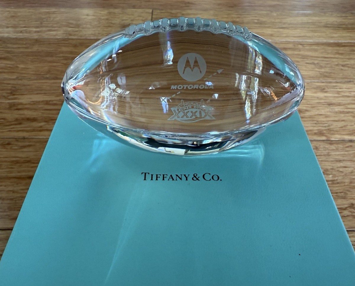 Superbowl XXXIX Tiffany Crystal Football Paperweight - Motorola