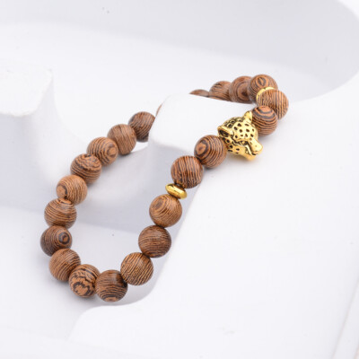 Trend Vintage Kpop Gold Plated Leopard Head Beaded Men