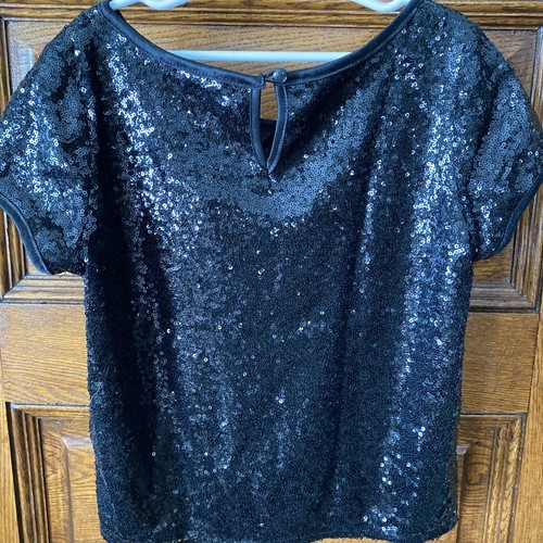 My Michelle Girl, Short Sleeve Black Sparkle Mini-Sequins Layered TOP, Size M - Picture 6 of 7