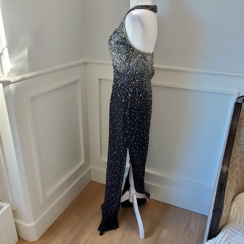 Sean Collection Black & Silver 100% Silk Beaded Gown Size M. - Picture 6 of 18