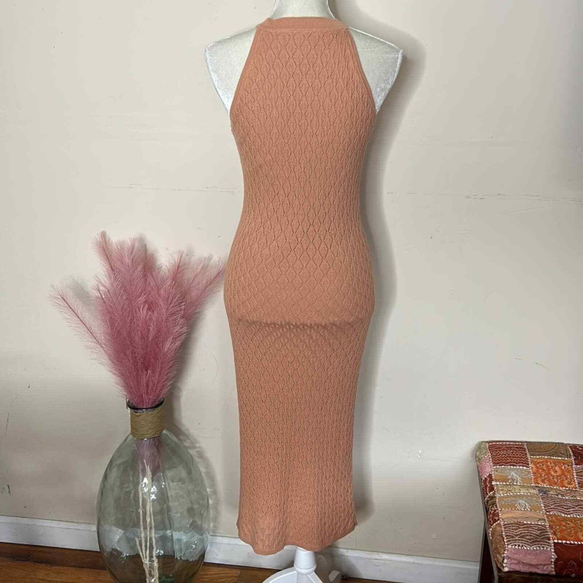 white christmas dresses Crochet Backless Midi Knit Dress White / M by Blue Zone Planet main image 0