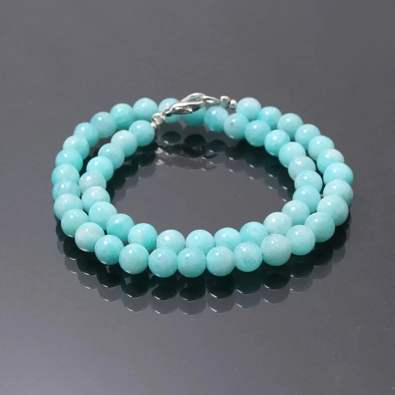 Collar Gargantilla Moderna 8MM Genuino A++ Larimar Piedras Preciosas Redondas Lisa 16" Cuentas Foto 3 de 4