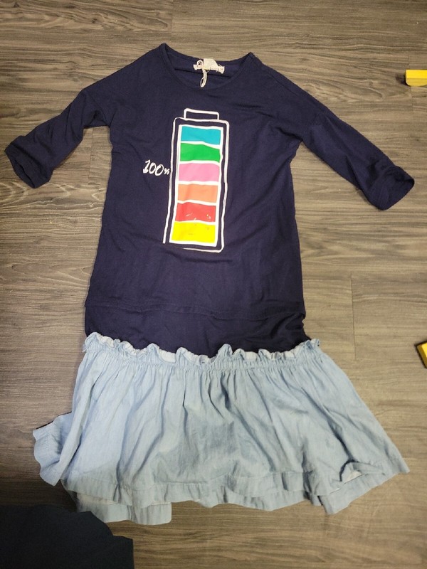 Girls Navy & Denim Dress Size 14 Exc Teela