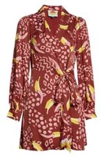 FARM RIO Toucanissimo Print Long Sleeve Collared Shirt Wrap Tie Dress XS = 0/2