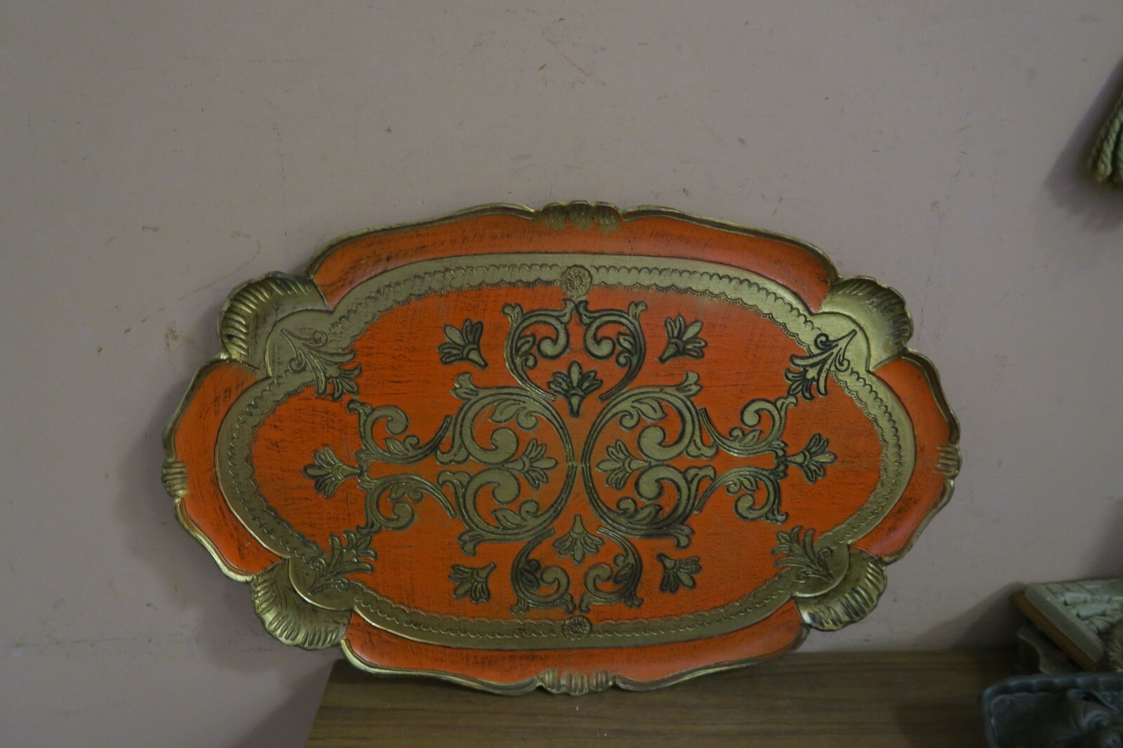 Vintage Italian Florentine Wood Tole Serving Tray Hand Painted Orange ...