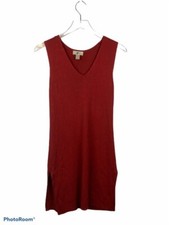 Loft Womens Sweater Dress Red Ribbed Side Slit V Neck Sleeveless Pullover XS