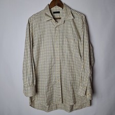 Canali Shirt Mens XL Beige Button Front Long Sleeve Plaid Pattern Made in Italy