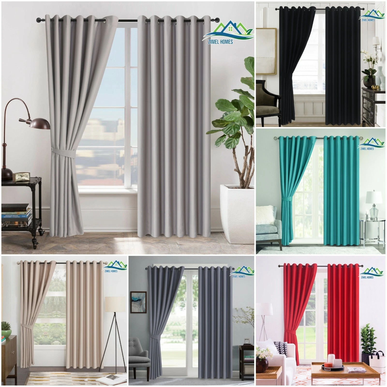 Blackout Curtains Pair Insulated Heavy Thick Eyelet Ring Top 7 Sizes 9 Colours