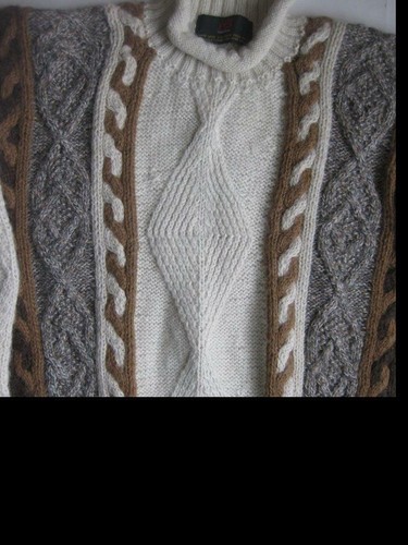 Peruvian Alpaca brown ivory womens mock turtleneck thick sweater S small chunky - Picture 2 of 5