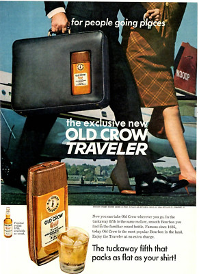 1967 Print Ad Old Crow Whiskey Traveler Tuckaway Fifth Packs as Flat as shirt