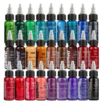 RADIANT COLORS CLASSIC ARTISTS SELECT 27 COLOR TATTOO INK SET - 1OZ BOTTLES