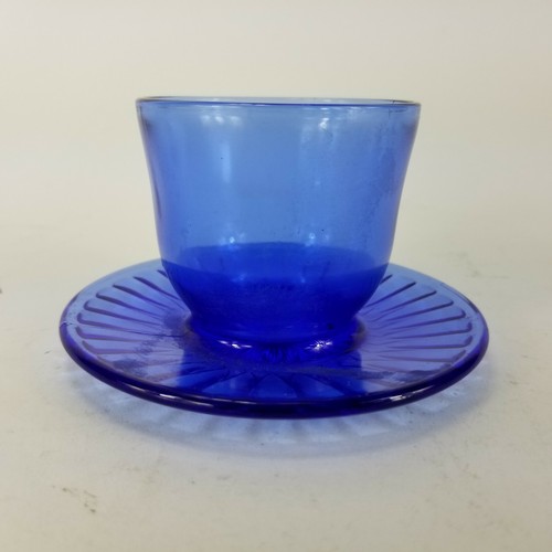 Vintage Cobalt Blue Glass Votive Candle Holder Cup And Saucer Trinket