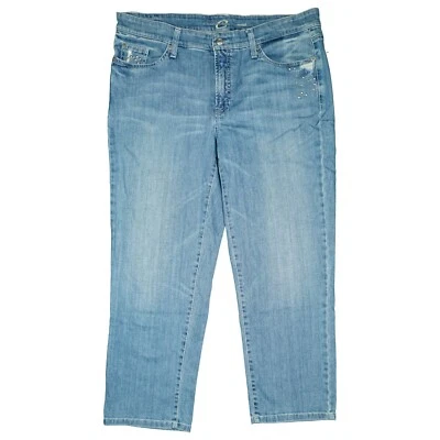 CAMBIO Norah Short Damen Stretch Jeans 7/8 Hose XL 46 W34 blau used Look Nieten - Bild 1 von 4
