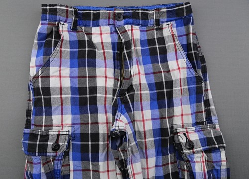Boy's Faded Glory Plaid Cargo Shorts Adjustable Waistband Cotton Size 16 (26x10) - Picture 2 of 7