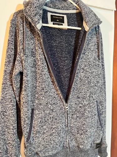 Quiksilver Keller Zip Up Knit Sweater Hoodie Pockets Sweatshirt Blue Small