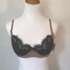 Fredericks of Hollywood Bra Mauve Mink Black Lace Medium Semi Sheer NWT