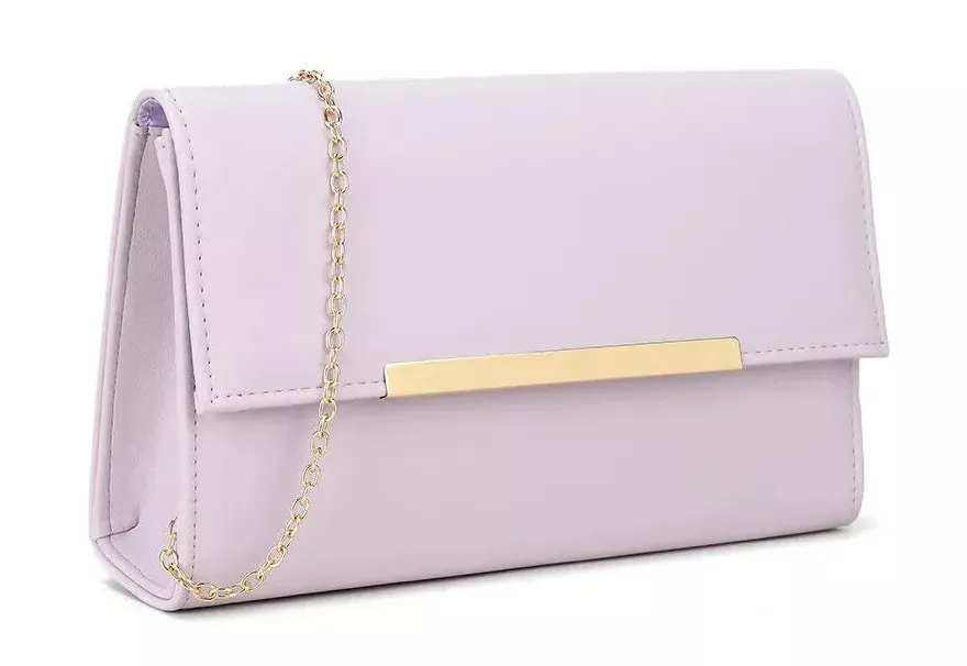 Women s Clutch Bag Faux Leather Chain Envelope Party Evening Wedding Handbag UK