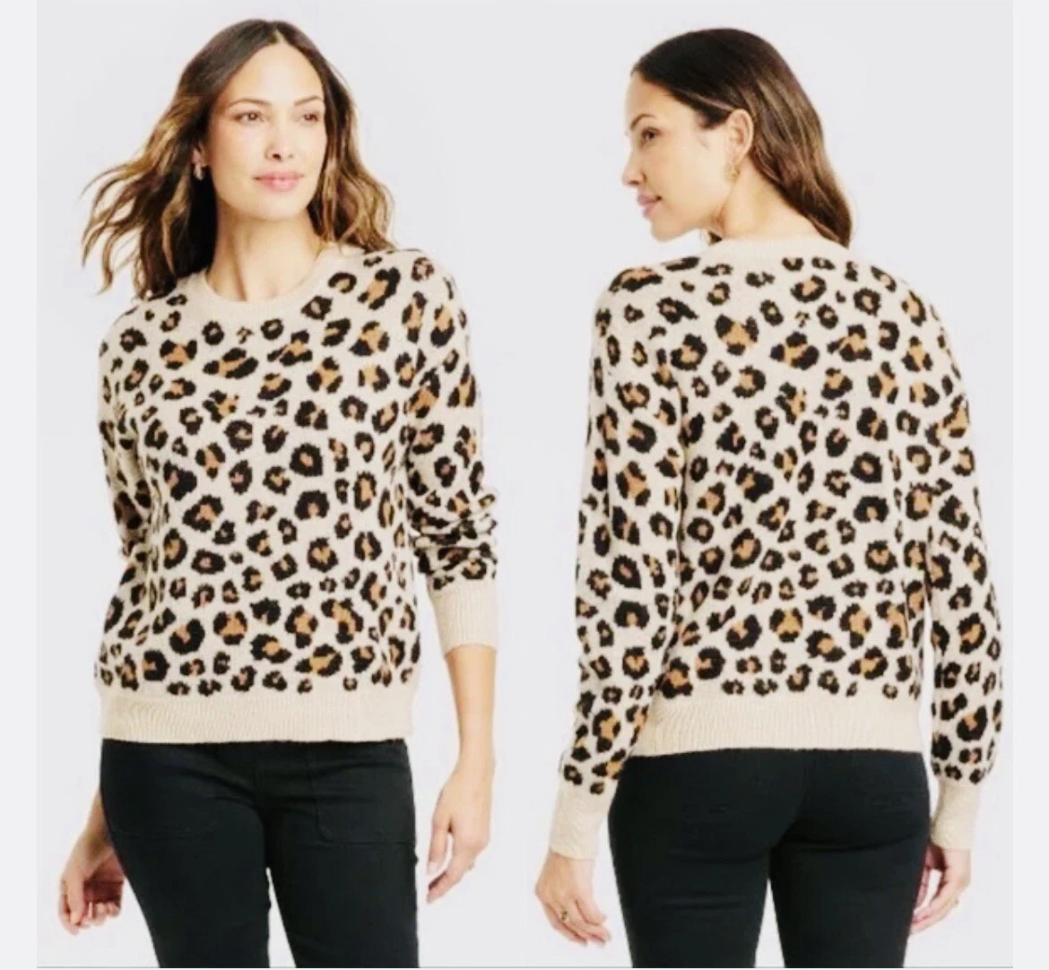 NEW Knox Rose Leopard Print Sweater Women's 2X Crew Neck Stretch Knit  Pullover