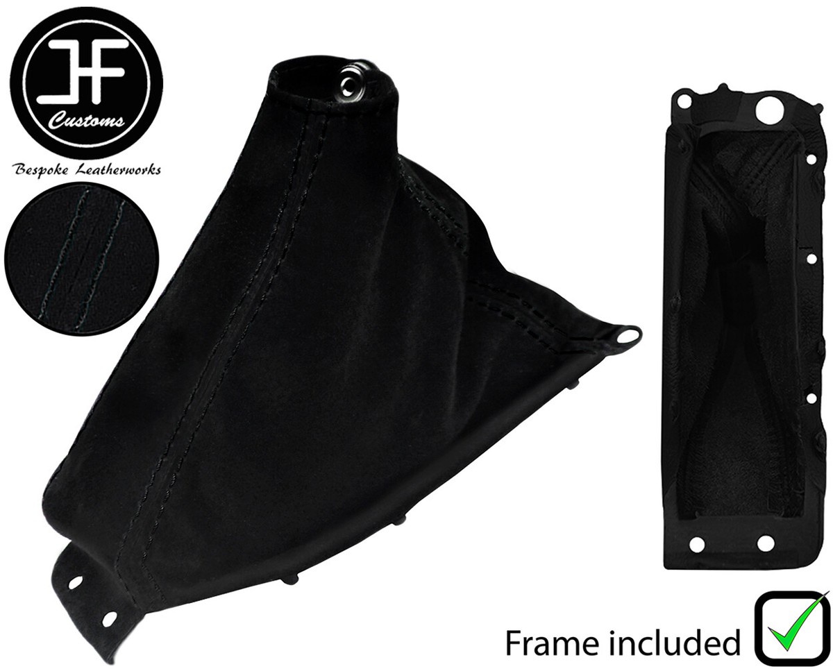 BLACK STITCH SUEDE E BRAKE BOOT+PLASTIC FRAME FITS NISSAN