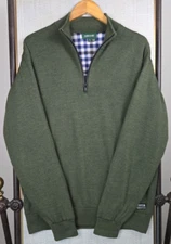 ORVIS Mens Large Windproof Lined 100% Merino Wool 1/4 Zip Sweater Jacket Green