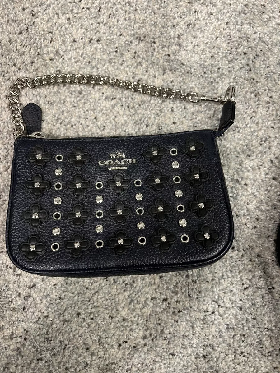 Coach Mini Purse Black Leather With Silver Studded Daisy Detail With Chain  NWOT