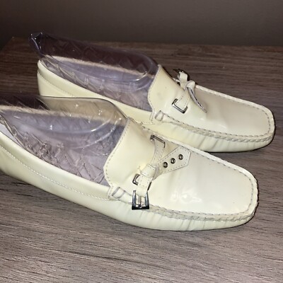 Massimo Santini Patent leather Yellow Flats Cool Bow  Never Worn MINT Italy