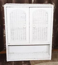 Vintage Bathroom Wall Shelf Cabinet Storage White Wicker 26x21x8