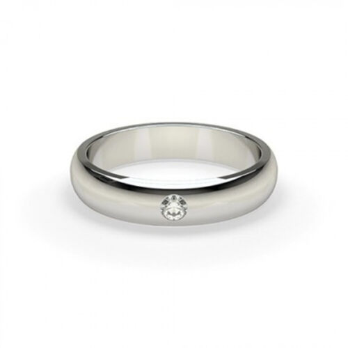 Real Round Cut Diamond 0.10 Ct Mens 5 mm Wedding Ring All Size Fine 950 Platinum - Photo 1 sur 5