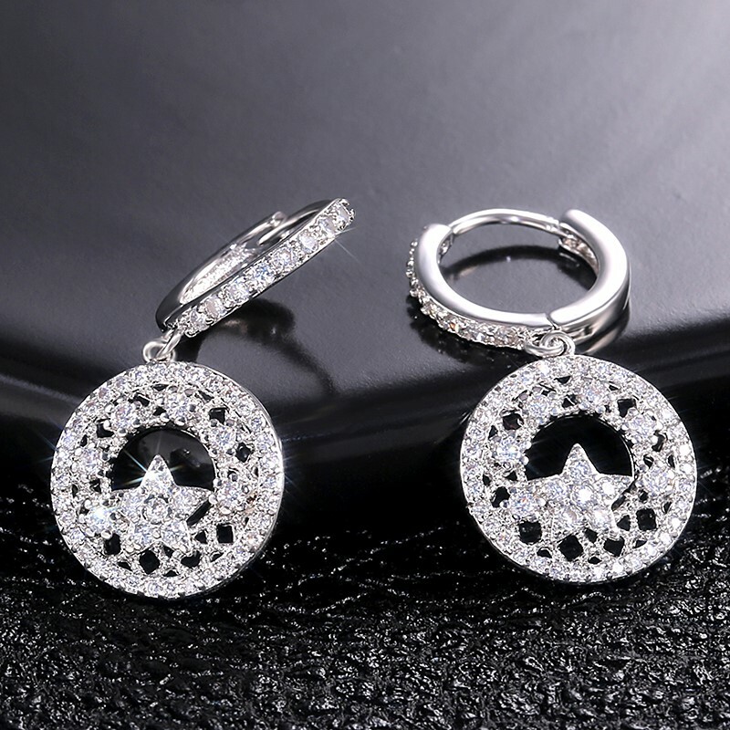 925 Silver Filled Drop Earrings With Cubic Zirconia - Women's Fashion Jewelry Pair