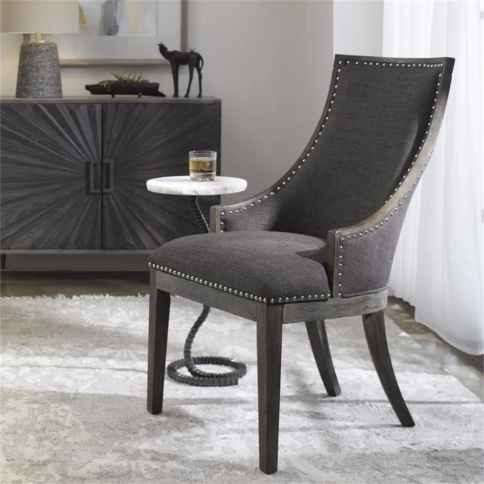 Silla de madera y tela Uttermost Aidrian Transitional en gris Foto 2 de 4