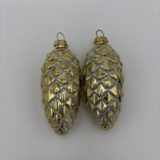 Gold Glass Pinecone Ornament Set of 2 Silver Glitter 3 1/2  