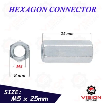 VSD M5 x 25mm LONG Hex Nuts Hexagon Connector Rod Bar Stud Long Nut BZP DIN 6334