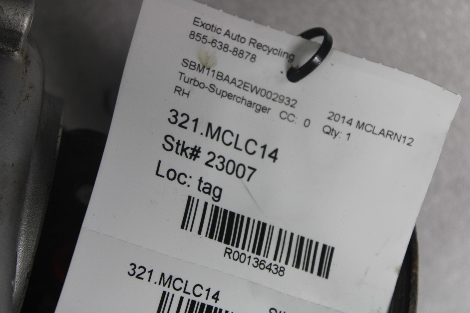 McLaren MP4-12C, RH, Right, Turbo Supercharger, Used