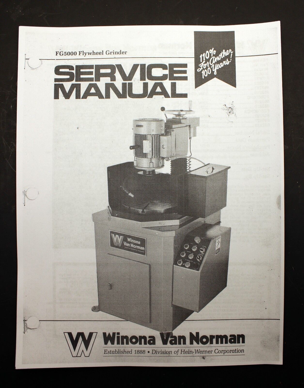 Van Norman FG5000 Flywheel Grinder Service Manual Winona